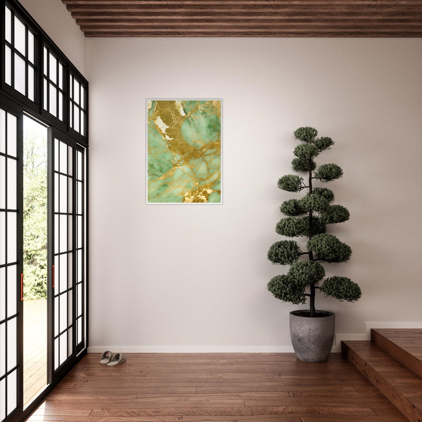Marble 'Green & Gold' II - Premium Matte Paper Wooden Framed Poster