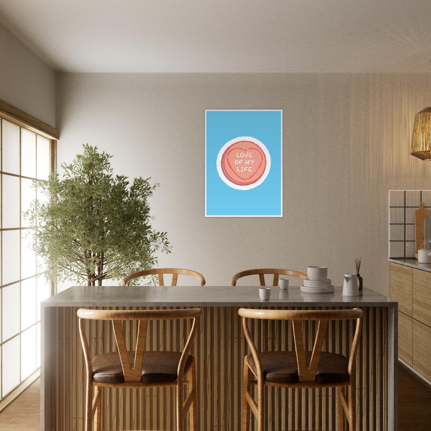 Sign 'Love Of My Life' Love Heart - Premium Matte Paper Wooden Framed Poster