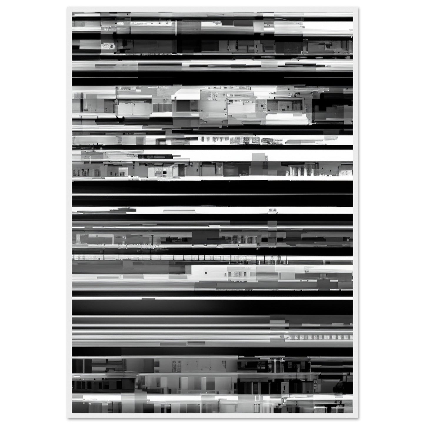Glitch 'Black & White' - Premium Matte Paper Wooden Framed Poster