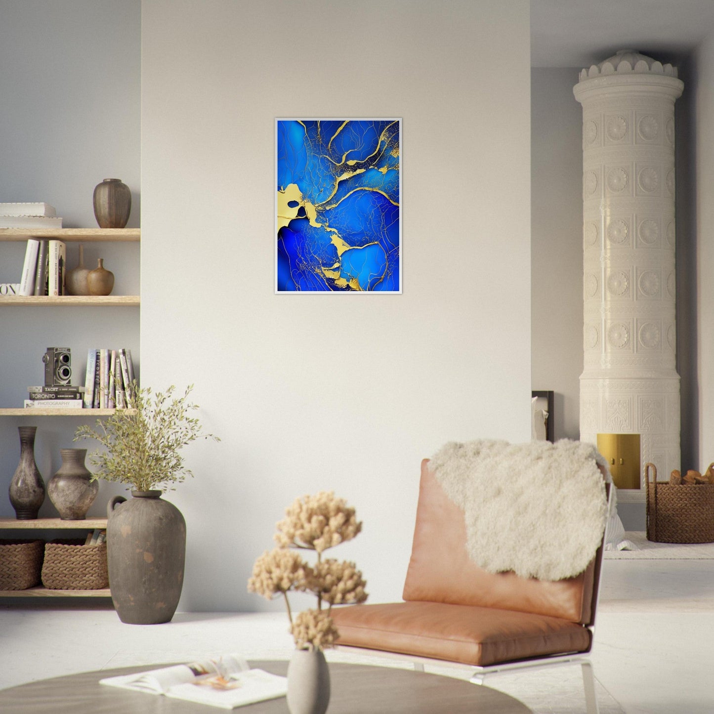 Marble 'Blue & Gold' II - Premium Matte Paper Wooden Framed Poster