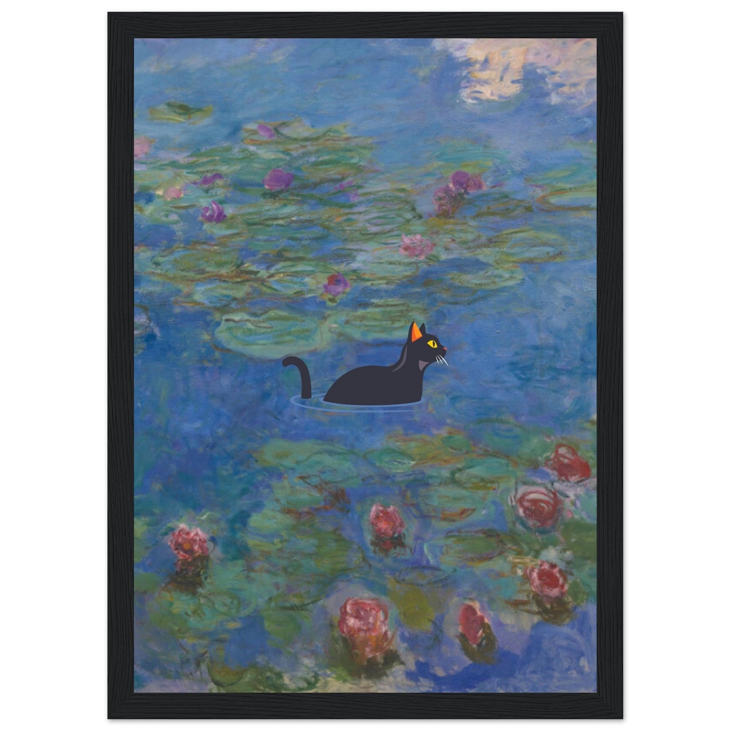 Water lilies (Cat) - Premium Matte Paper Wooden Framed Poster