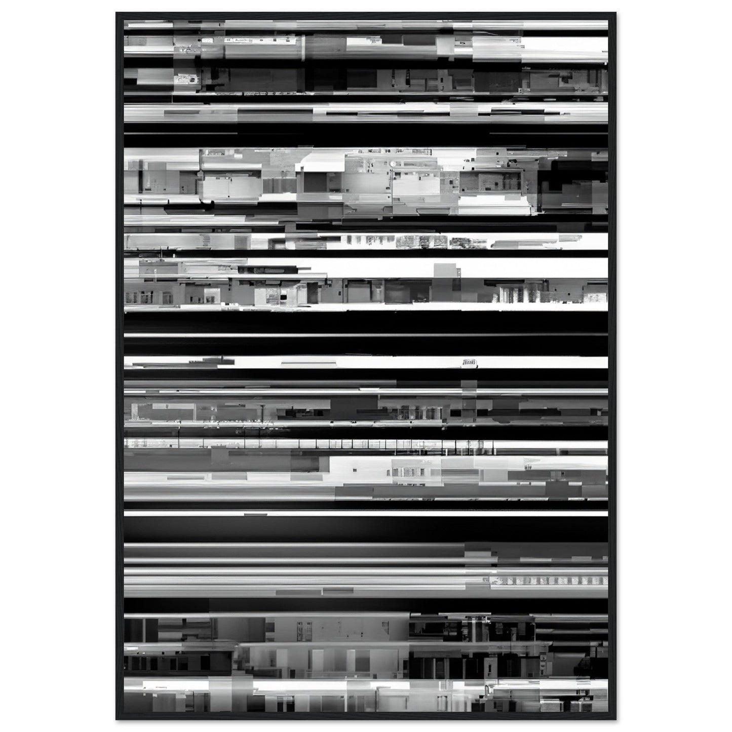 Glitch 'Black & White' - Premium Matte Paper Wooden Framed Poster