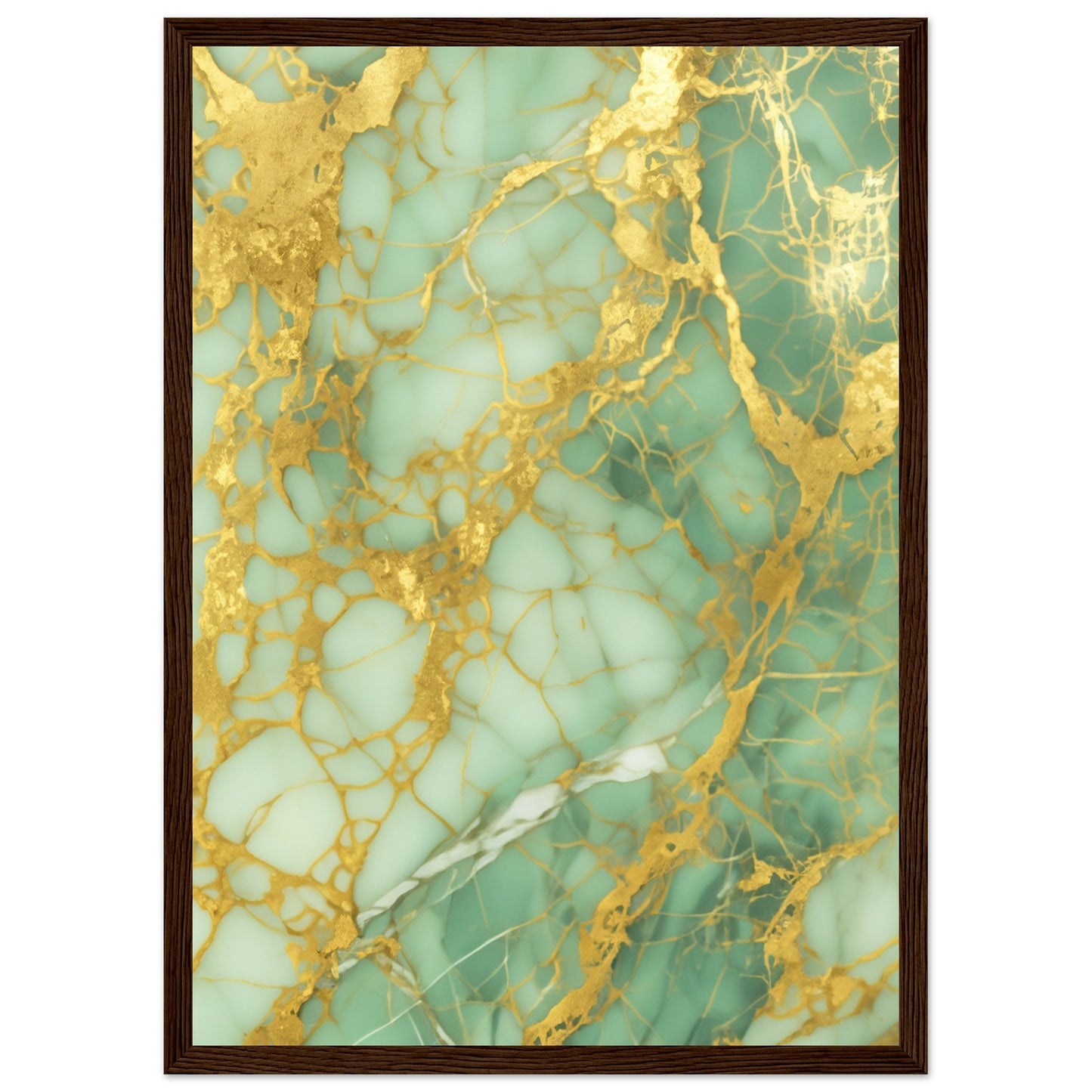 Marble 'Green & Gold' - Premium Matte Paper Wooden Framed Poster