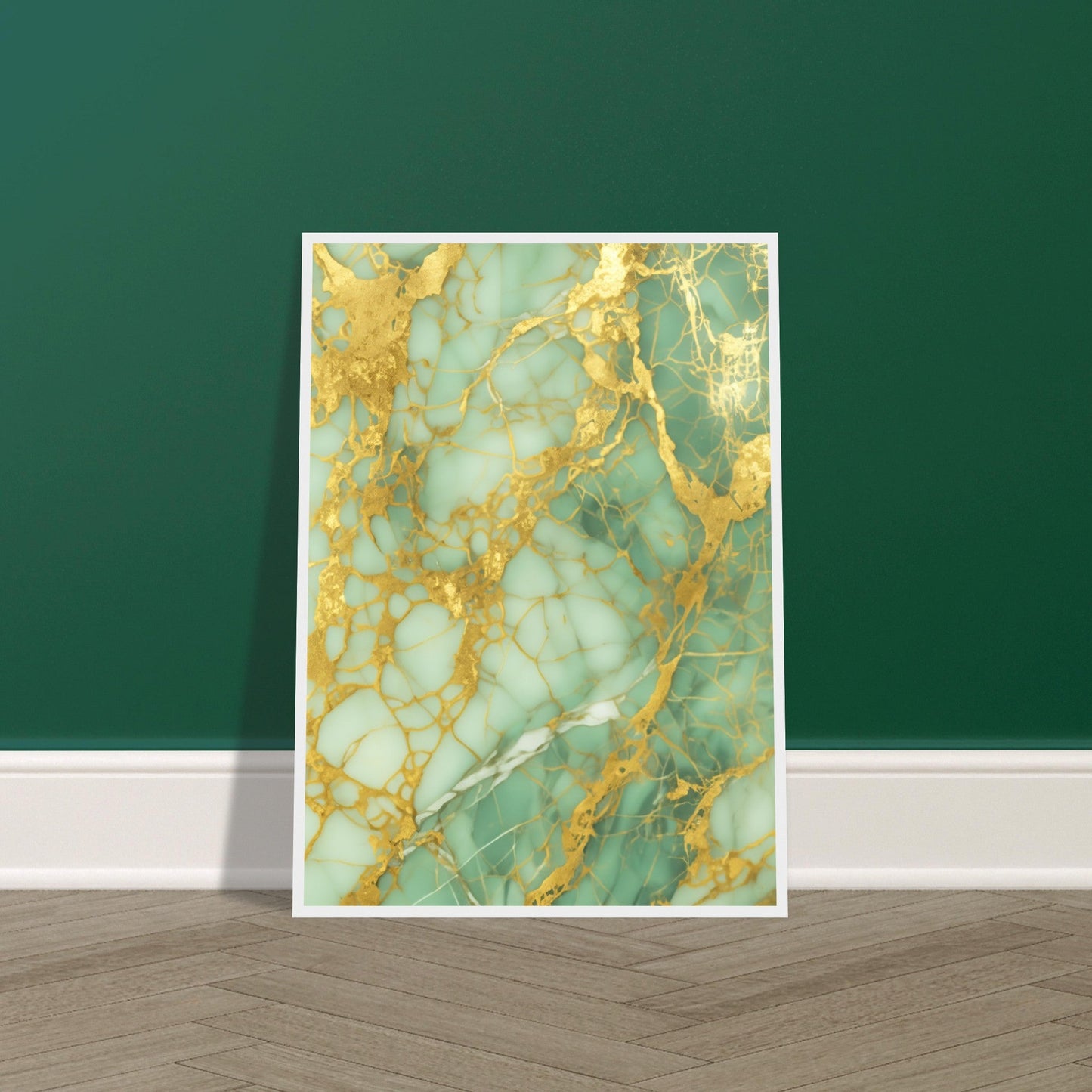Marble 'Green & Gold' - Premium Matte Paper Wooden Framed Poster