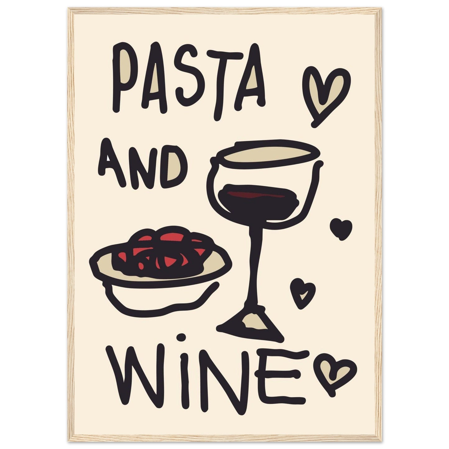 Food 'Pasta & Wine' - Premium Matte Paper Wooden Framed Poster
