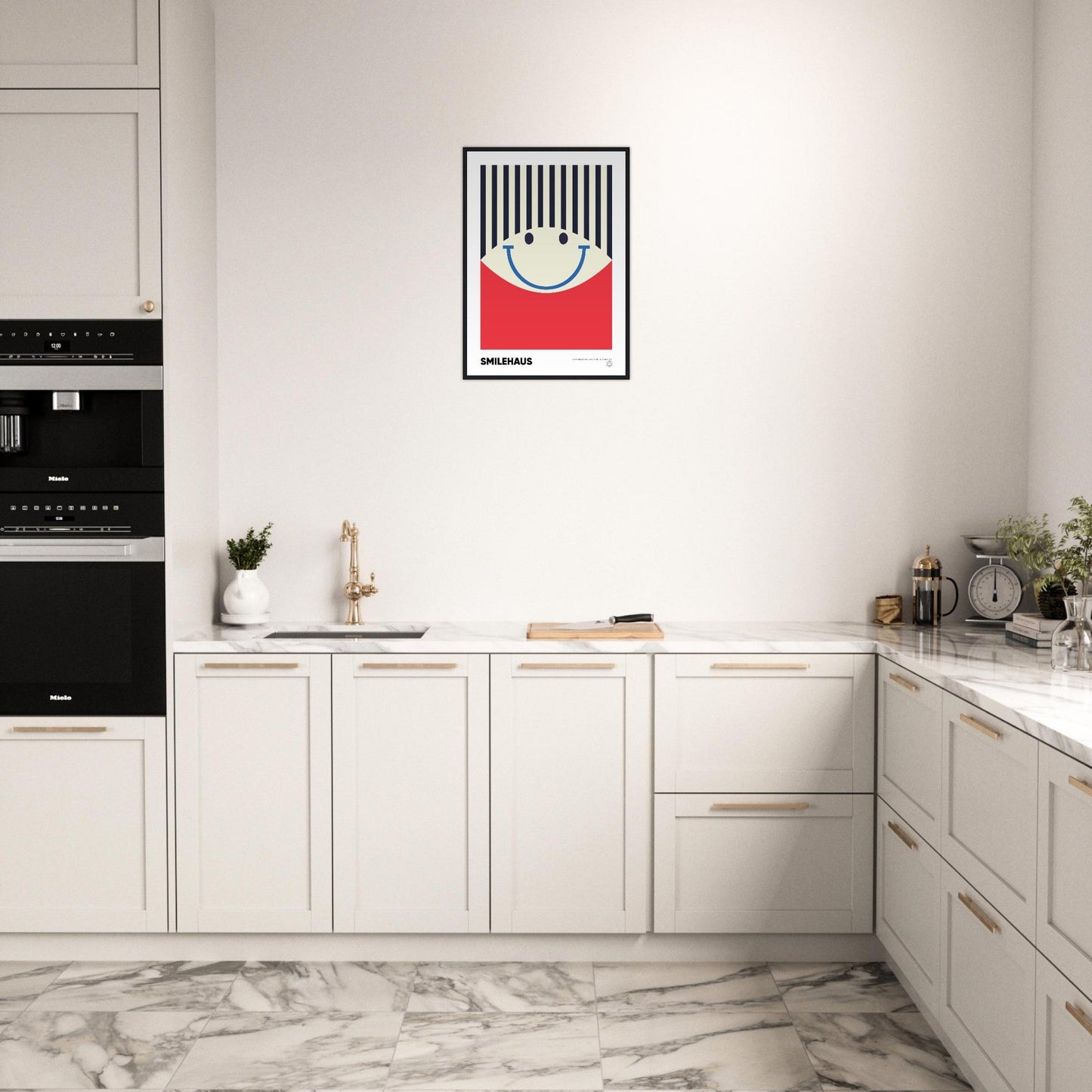 Red & Blue 'Smilehaus' - Premium Matte Paper Wooden Framed Poster