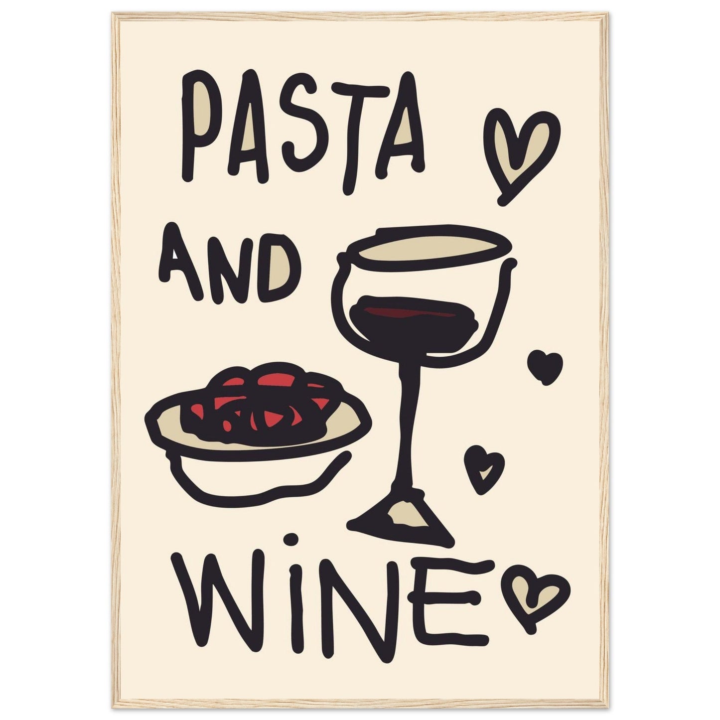 Food 'Pasta & Wine' - Premium Matte Paper Wooden Framed Poster