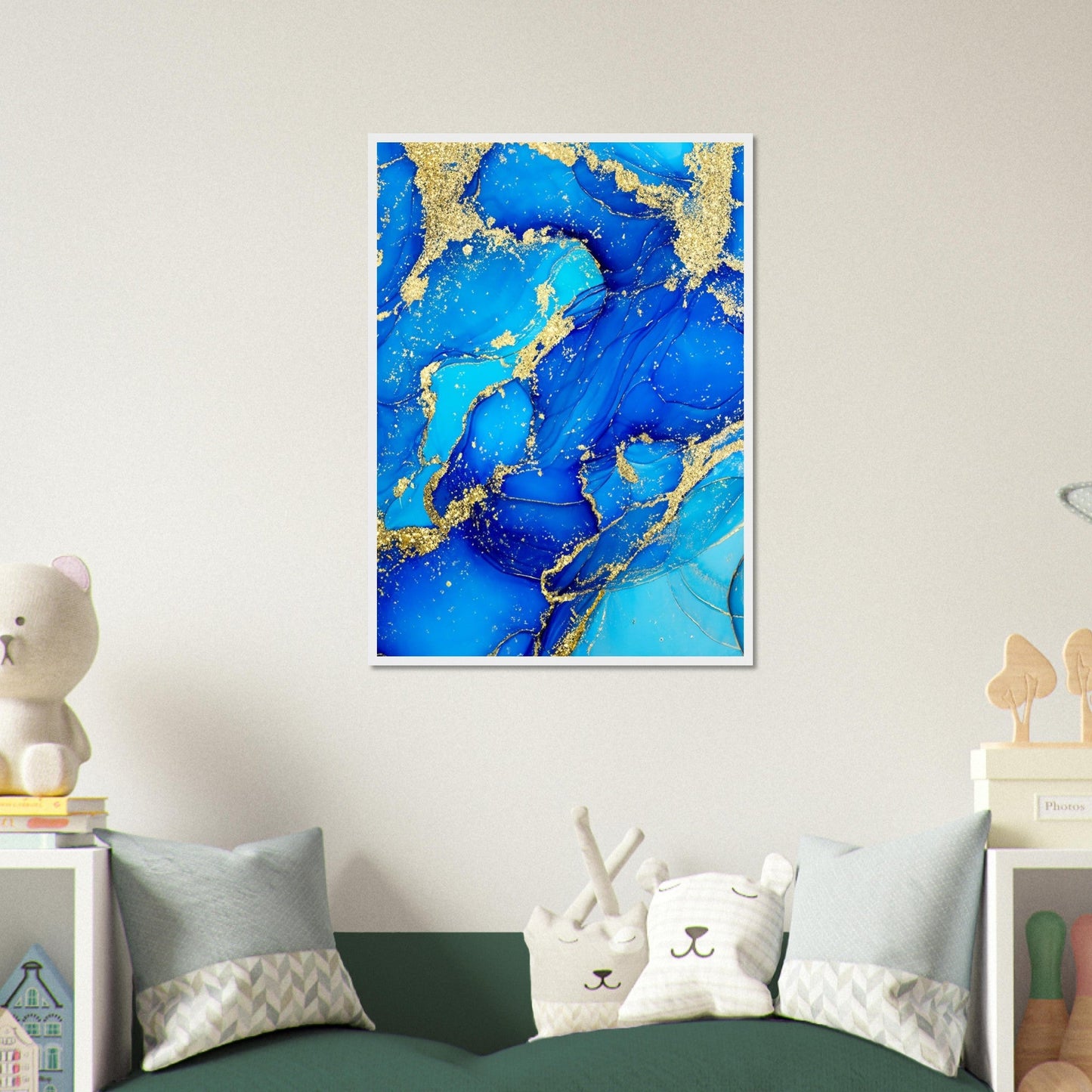 Marble 'Blue & Gold' - Premium Matte Paper Wooden Framed Poster