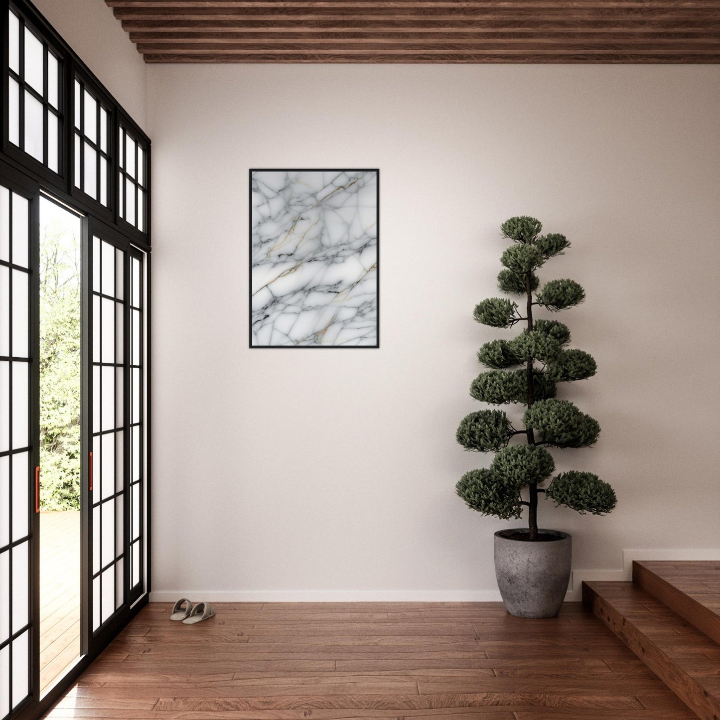 Marble 'Grey' - Premium Matte Paper Wooden Framed Poster