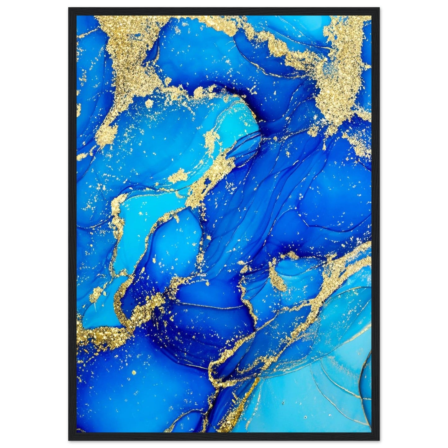 Marble 'Blue & Gold' - Premium Matte Paper Wooden Framed Poster