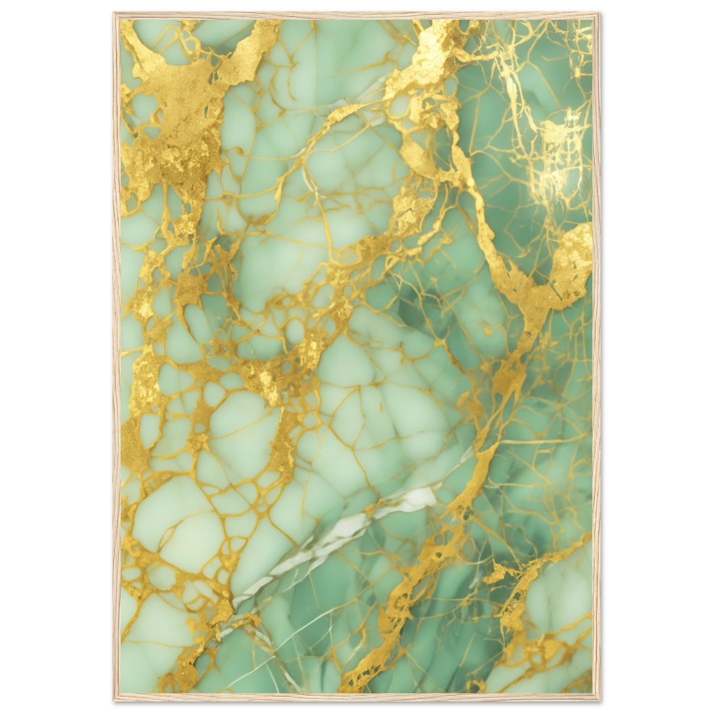 Marble 'Green & Gold' - Premium Matte Paper Wooden Framed Poster