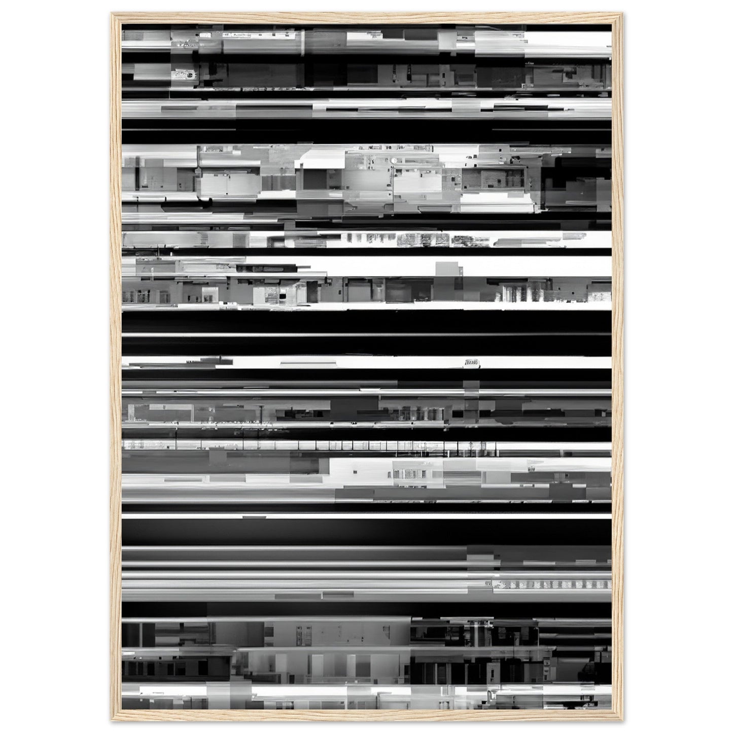 Glitch 'Black & White' - Premium Matte Paper Wooden Framed Poster