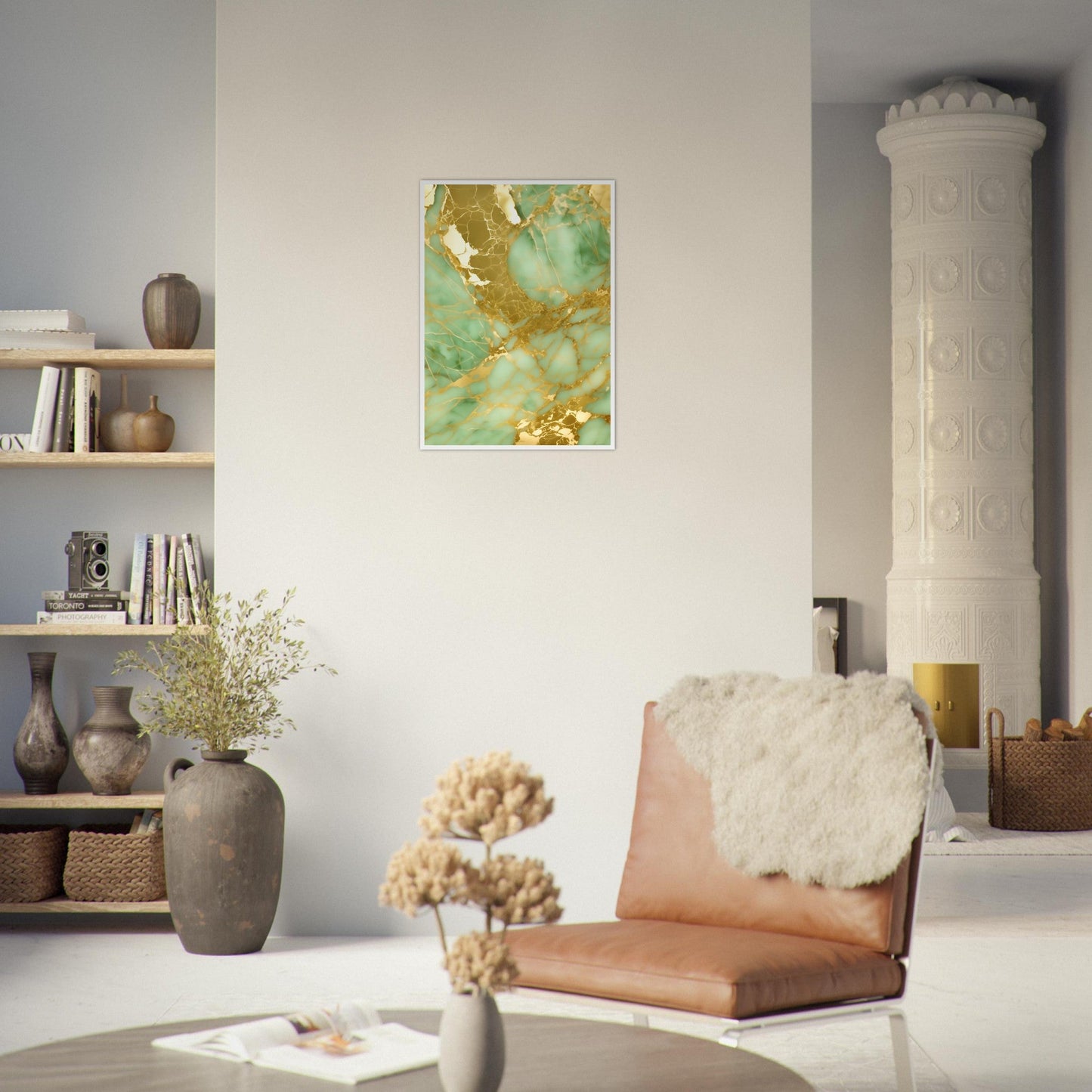 Marble 'Green & Gold' II - Premium Matte Paper Wooden Framed Poster