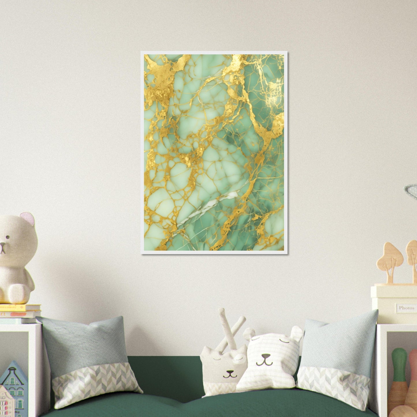 Marble 'Green & Gold' - Premium Matte Paper Wooden Framed Poster