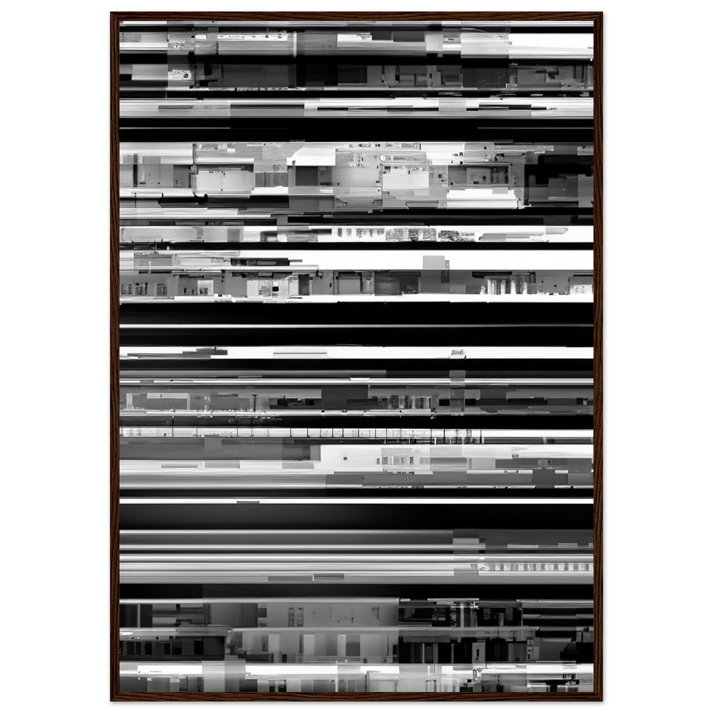 Glitch 'Black & White' - Premium Matte Paper Wooden Framed Poster