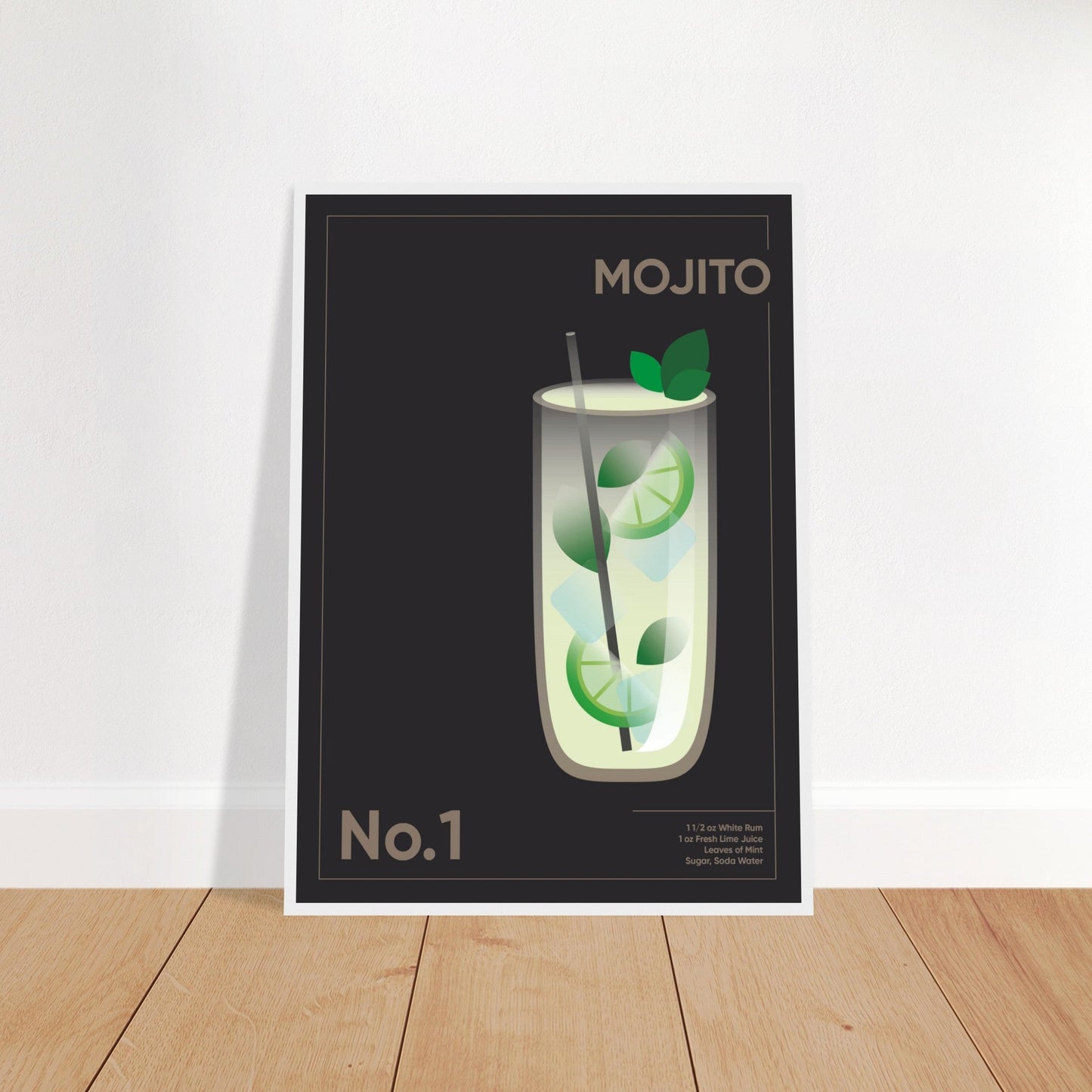 Cocktail 'Mojito' - Premium Matte Paper Wooden Framed Poster