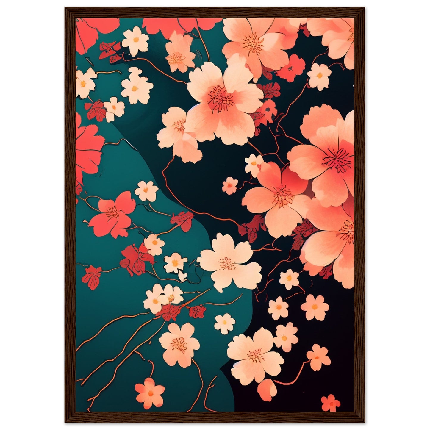 Flowers 'Japanese Garden' - Premium Matte Paper Wooden Framed Poster