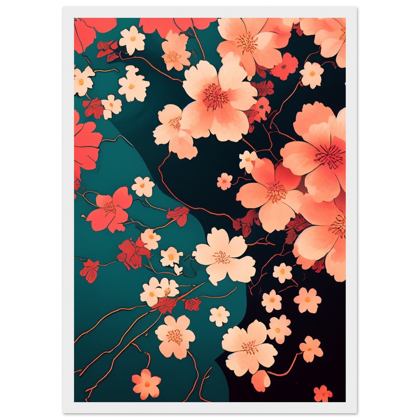 Flowers 'Japanese Garden' - Premium Matte Paper Wooden Framed Poster