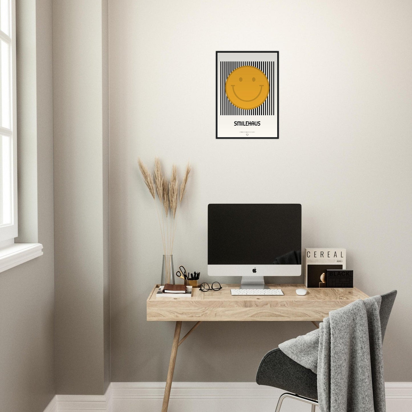 Yellow & Black 'Smilehaus' - Premium Matte Paper Wooden Framed Poster
