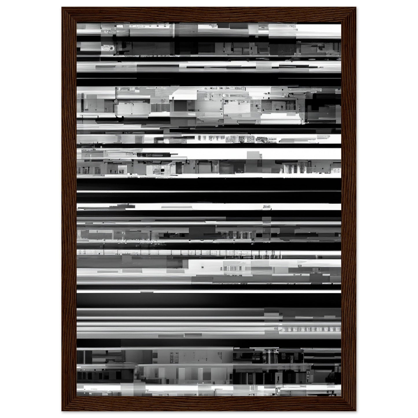 Glitch 'Black & White' - Premium Matte Paper Wooden Framed Poster
