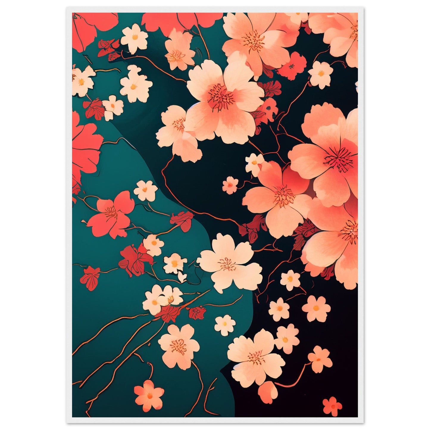 Flowers 'Japanese Garden' - Premium Matte Paper Wooden Framed Poster