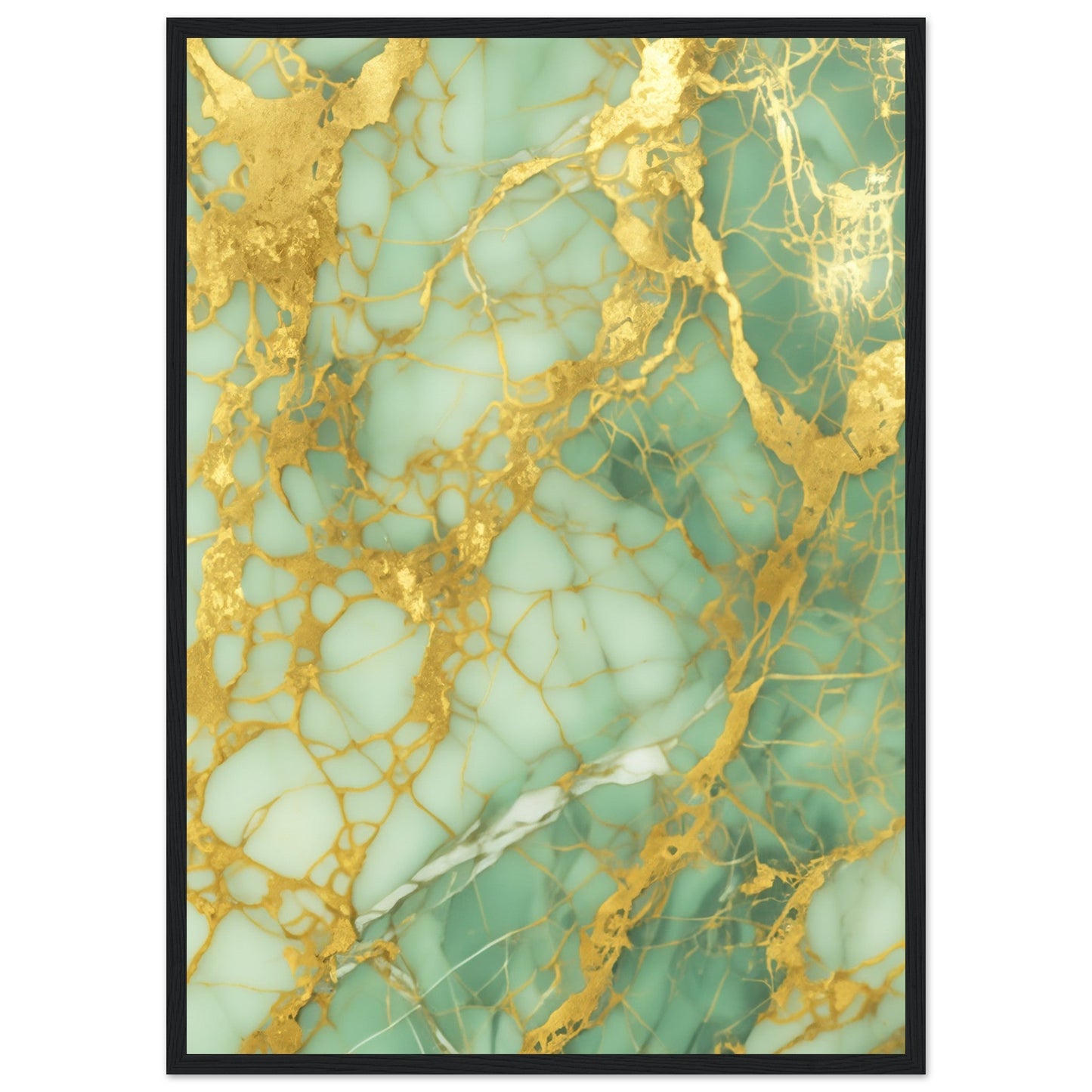 Marble 'Green & Gold' - Premium Matte Paper Wooden Framed Poster