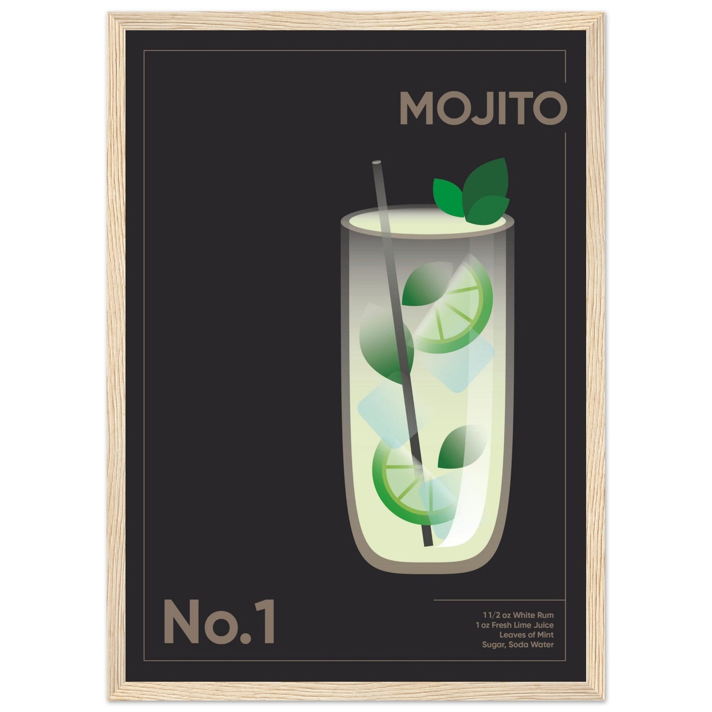 Cocktail 'Mojito' - Premium Matte Paper Wooden Framed Poster