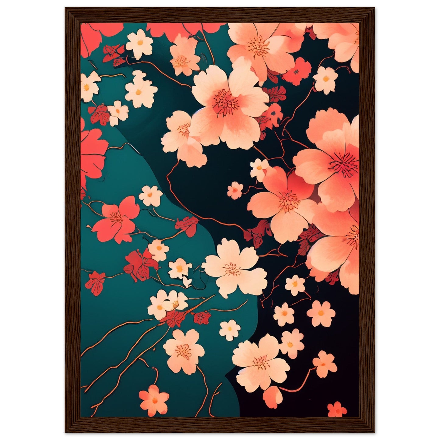 Flowers 'Japanese Garden' - Premium Matte Paper Wooden Framed Poster