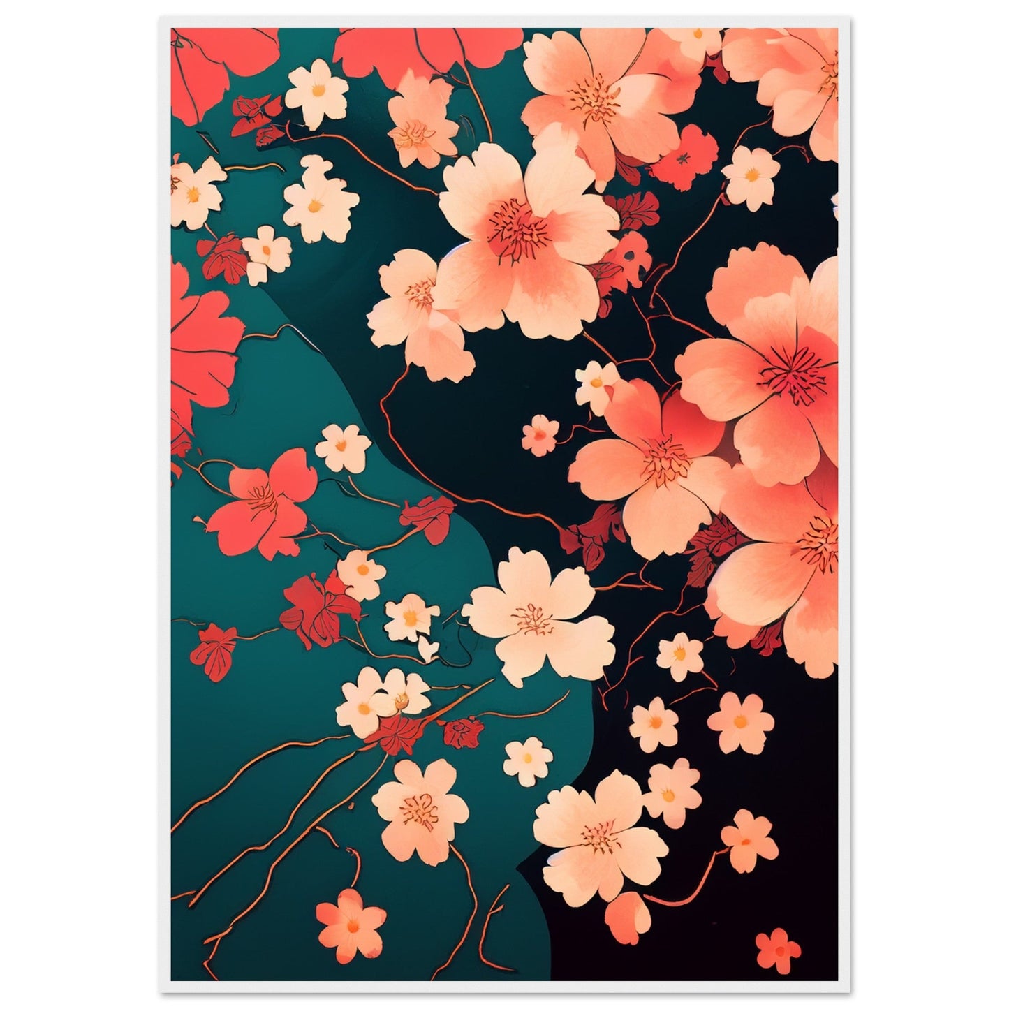 Flowers 'Japanese Garden' - Premium Matte Paper Wooden Framed Poster