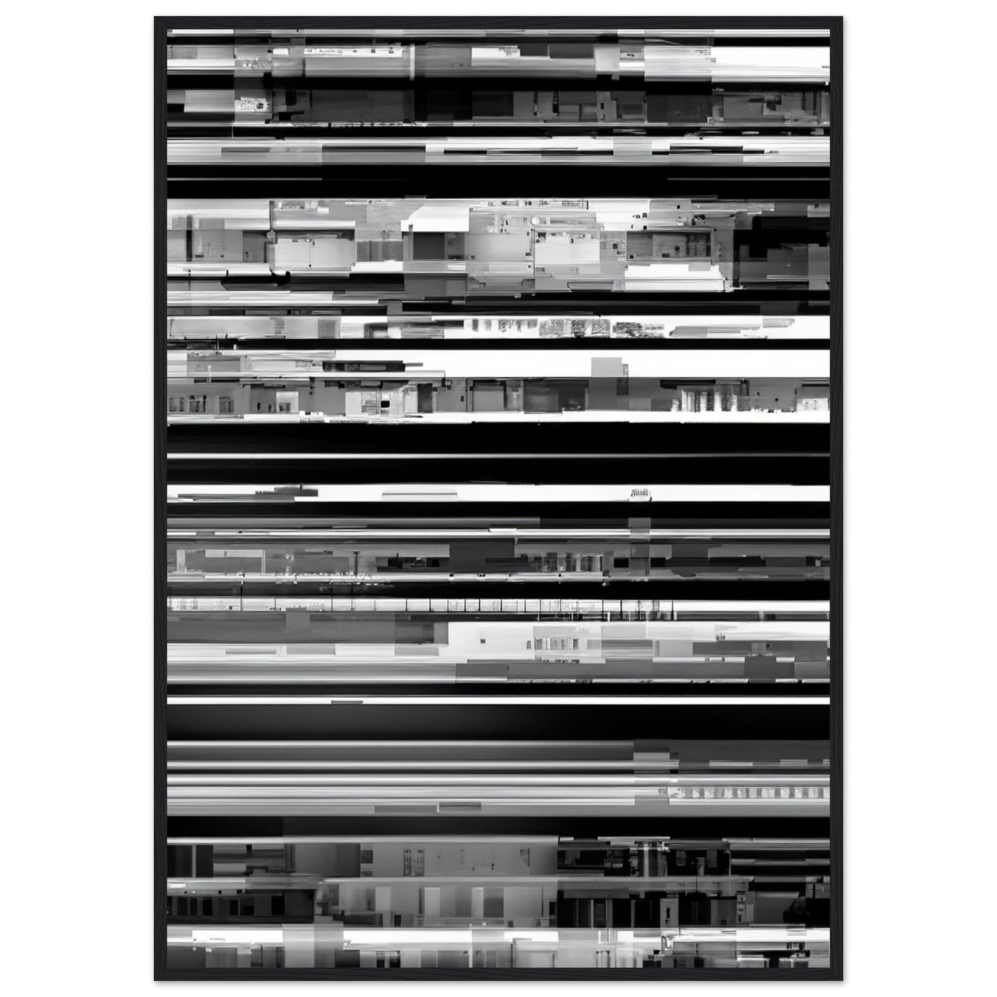 Glitch 'Black & White' - Premium Matte Paper Wooden Framed Poster