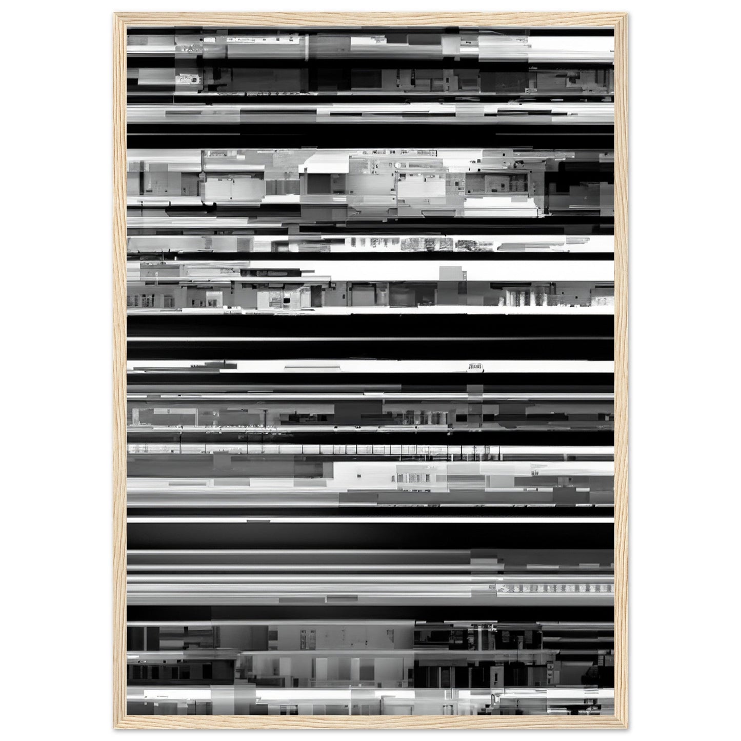 Glitch 'Black & White' - Premium Matte Paper Wooden Framed Poster