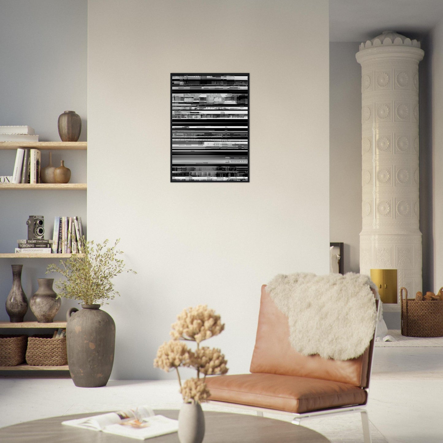 Glitch 'Black & White' - Premium Matte Paper Wooden Framed Poster