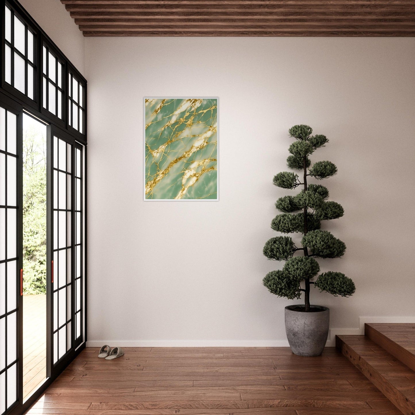 Marble 'Green & Gold' III - Premium Matte Paper Wooden Framed Poster