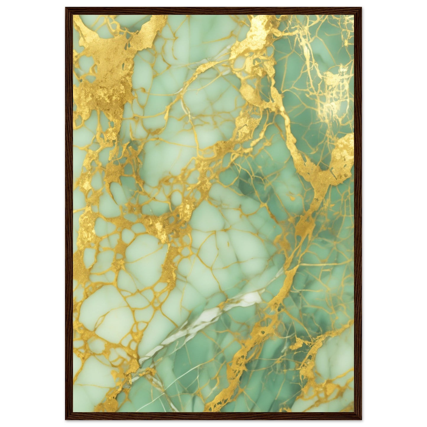 Marble 'Green & Gold' - Premium Matte Paper Wooden Framed Poster