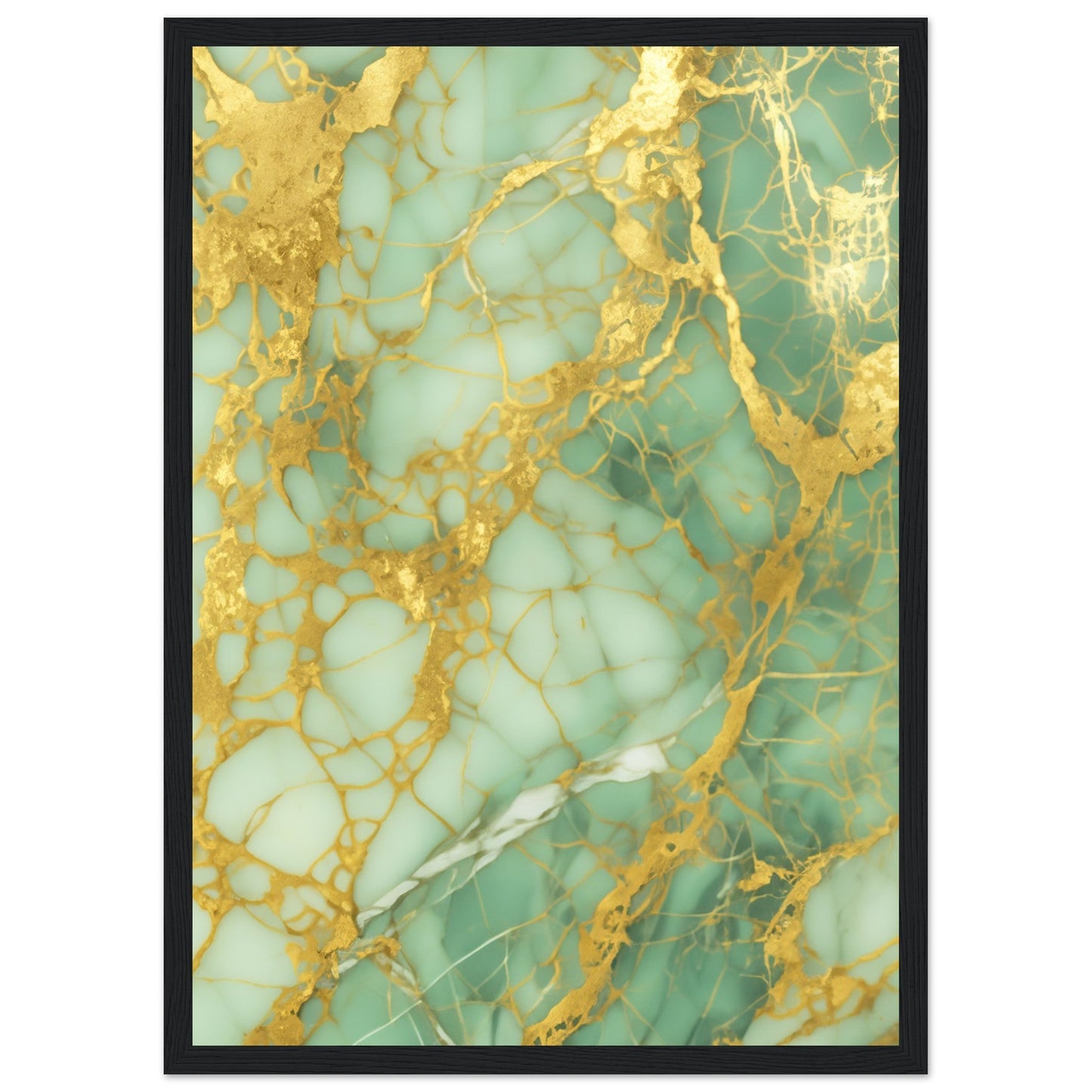 Marble 'Green & Gold' - Premium Matte Paper Wooden Framed Poster