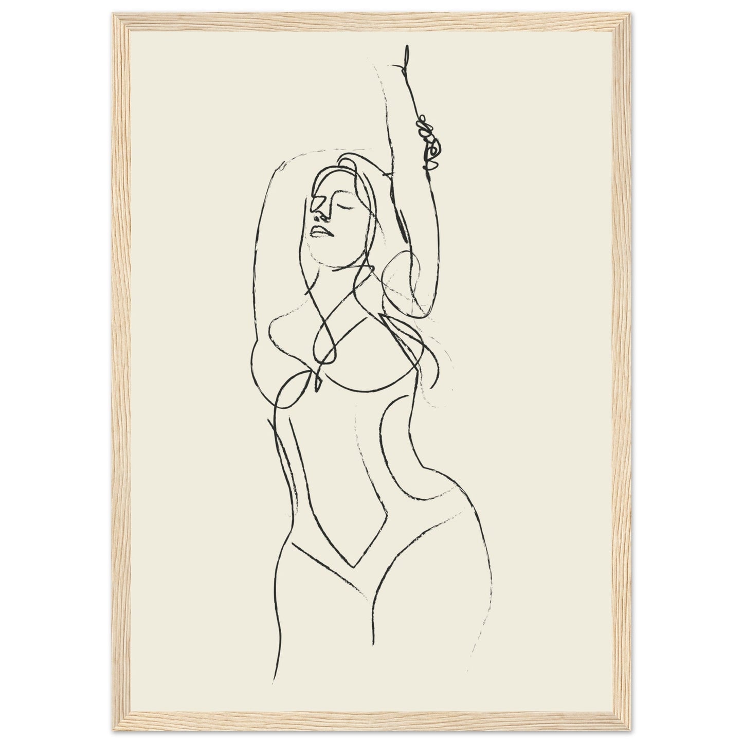 Line Art 'Beach Ready' - Premium Matte Paper Wooden Framed Poster