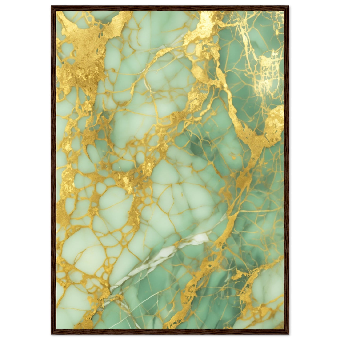 Marble 'Green & Gold' - Premium Matte Paper Wooden Framed Poster