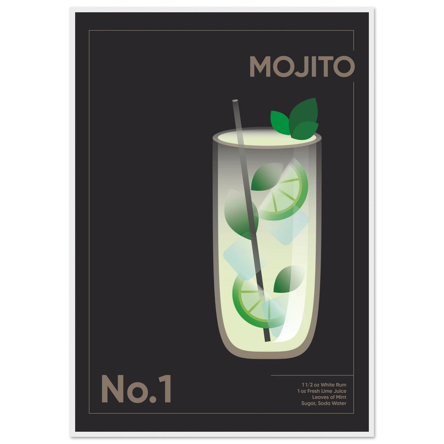Cocktail 'Mojito' - Premium Matte Paper Wooden Framed Poster