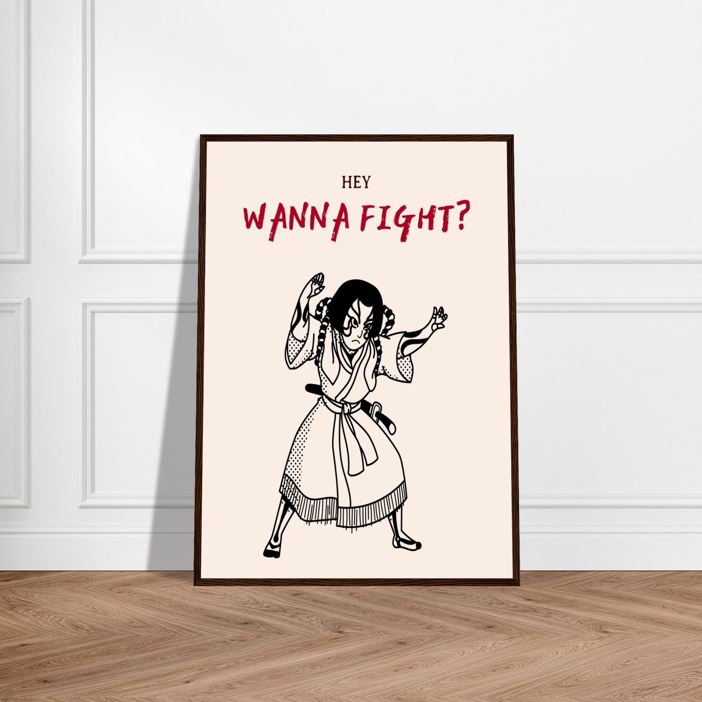 Graphic 'Wanna Fight?' - Premium Matte Paper Wooden Framed Poster