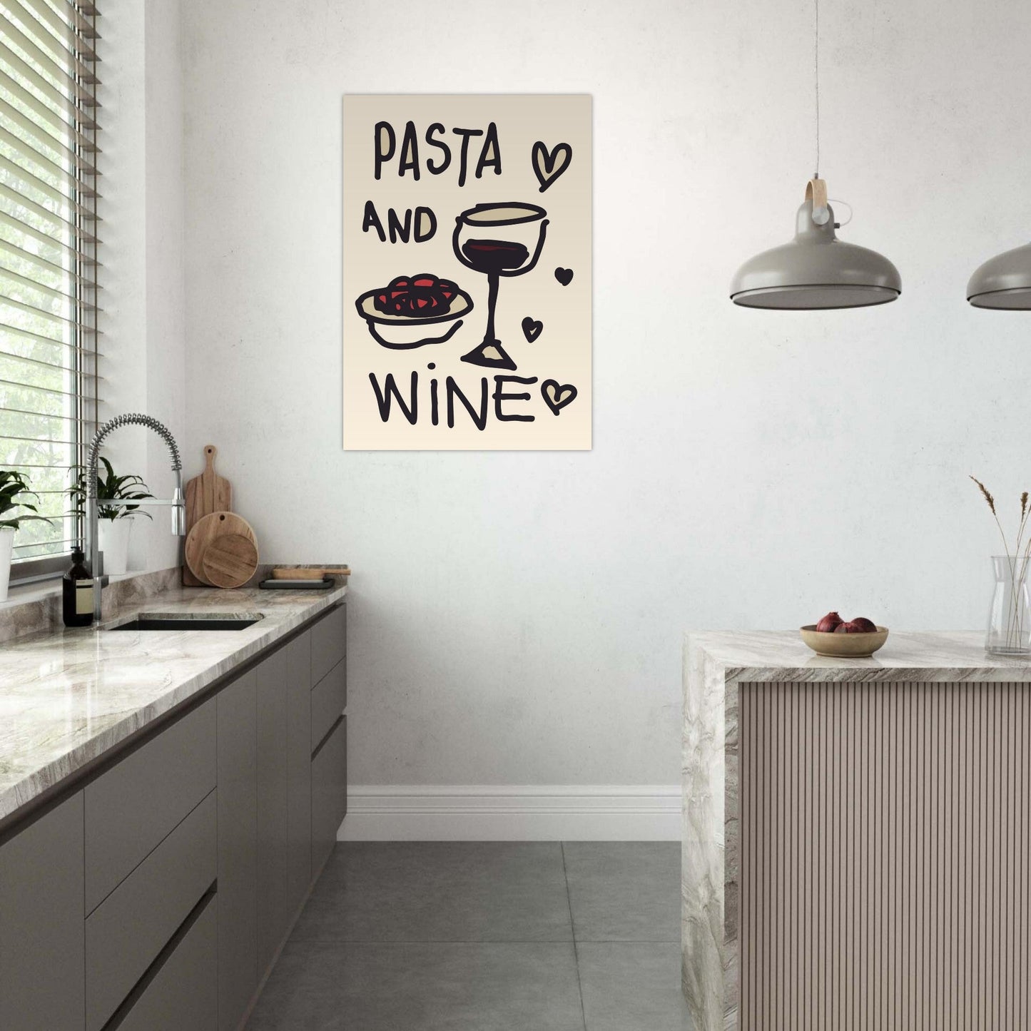 Food 'Pasta & Wine' - Premium Matte Paper Poster