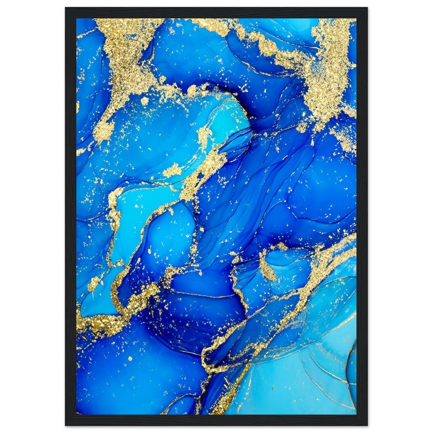 Marble 'Blue & Gold' - Premium Matte Paper Wooden Framed Poster
