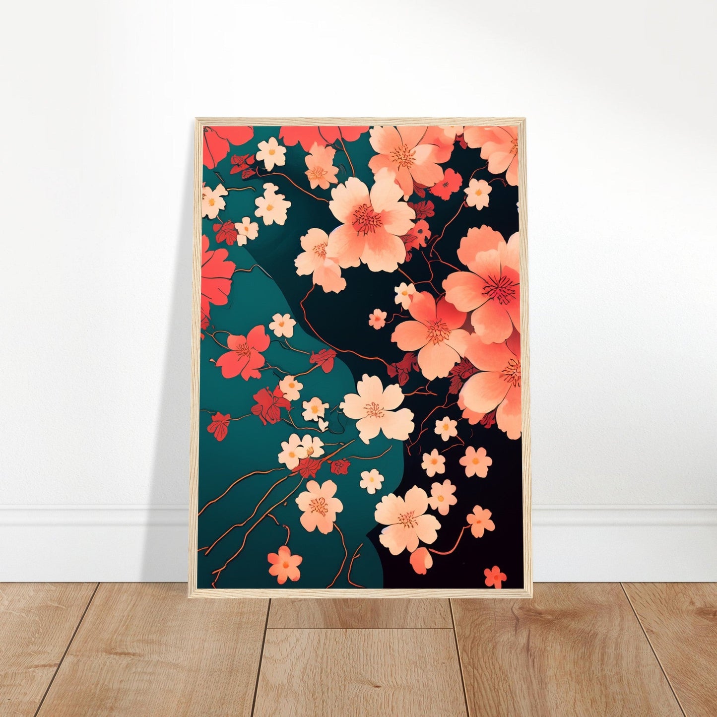 Flowers 'Japanese Garden' - Premium Matte Paper Wooden Framed Poster