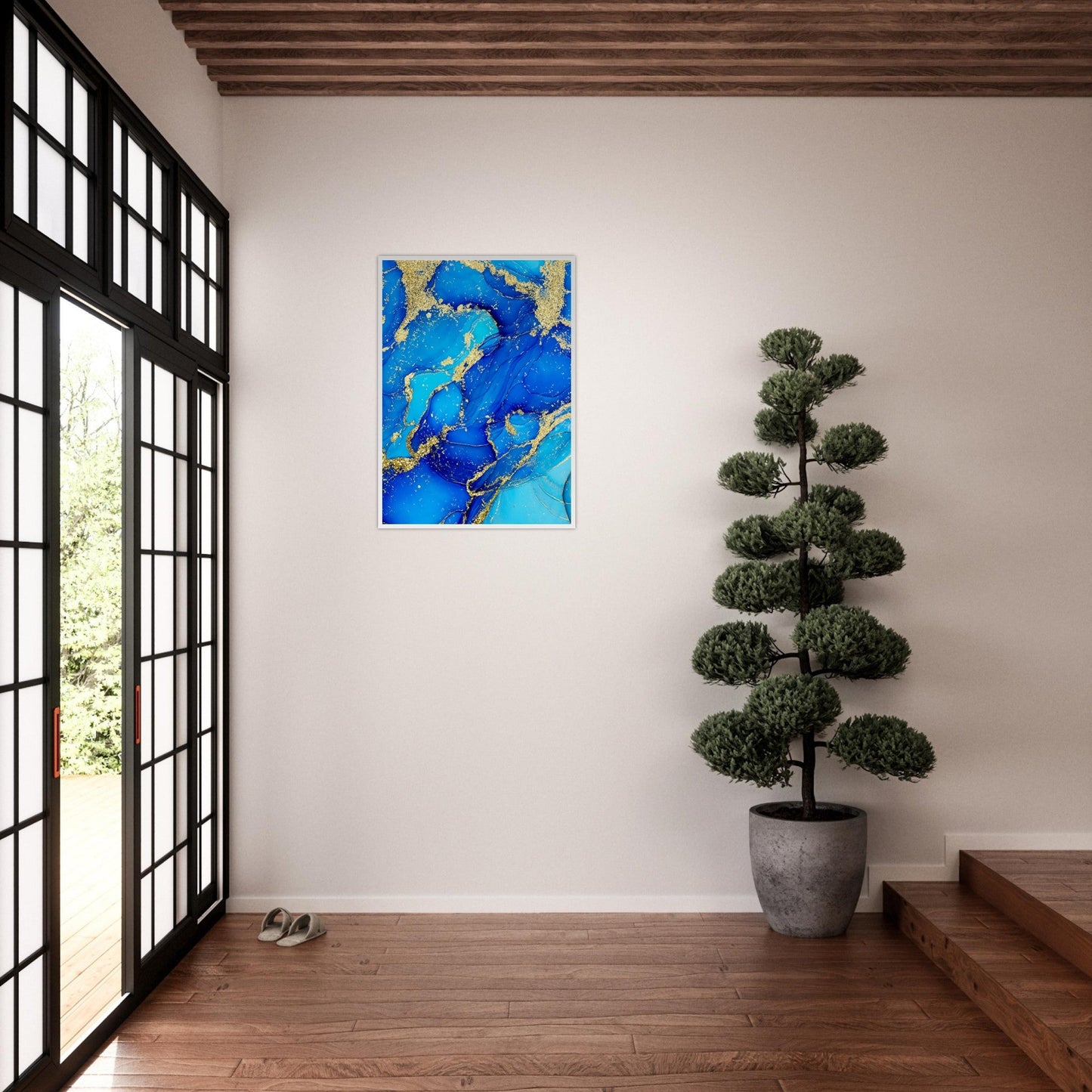 Marble 'Blue & Gold' - Premium Matte Paper Wooden Framed Poster