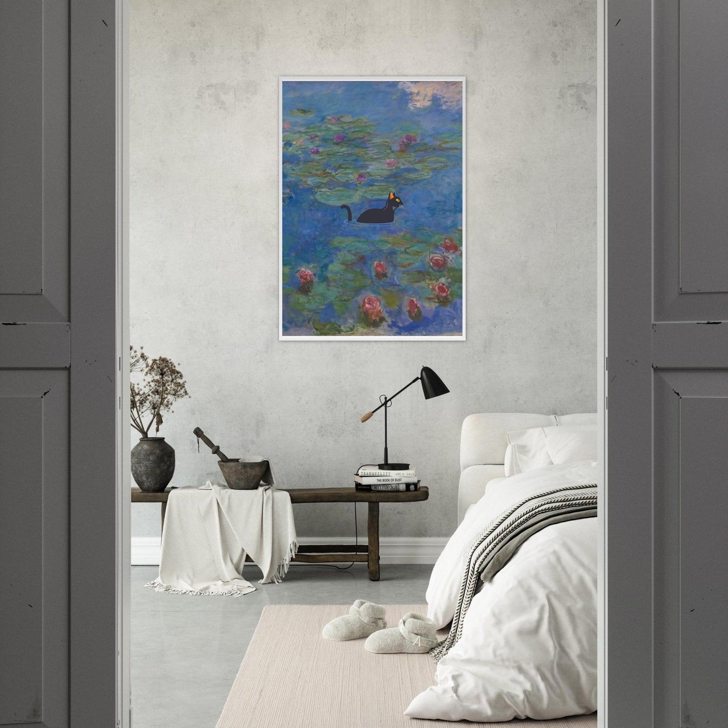 Water lilies (Cat) - Premium Matte Paper Wooden Framed Poster