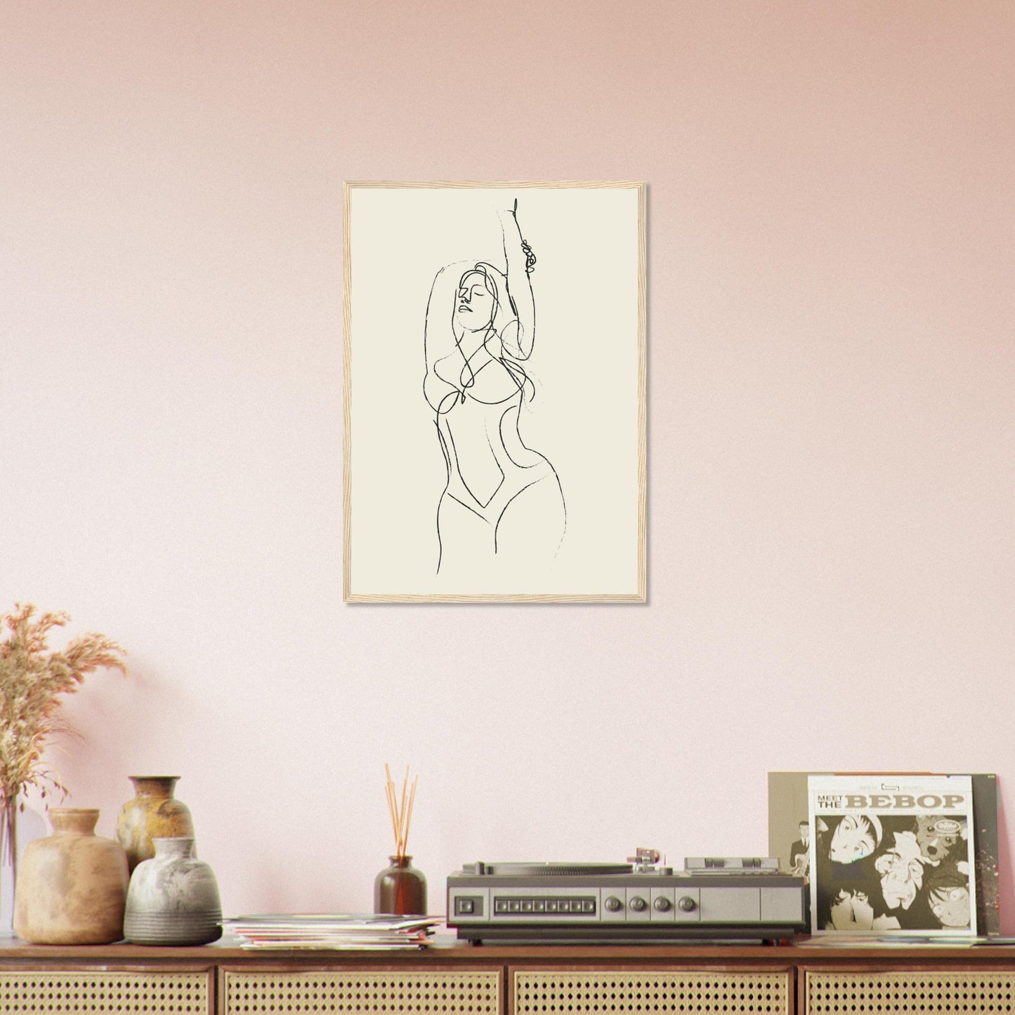 Line Art 'Beach Ready' - Premium Matte Paper Wooden Framed Poster