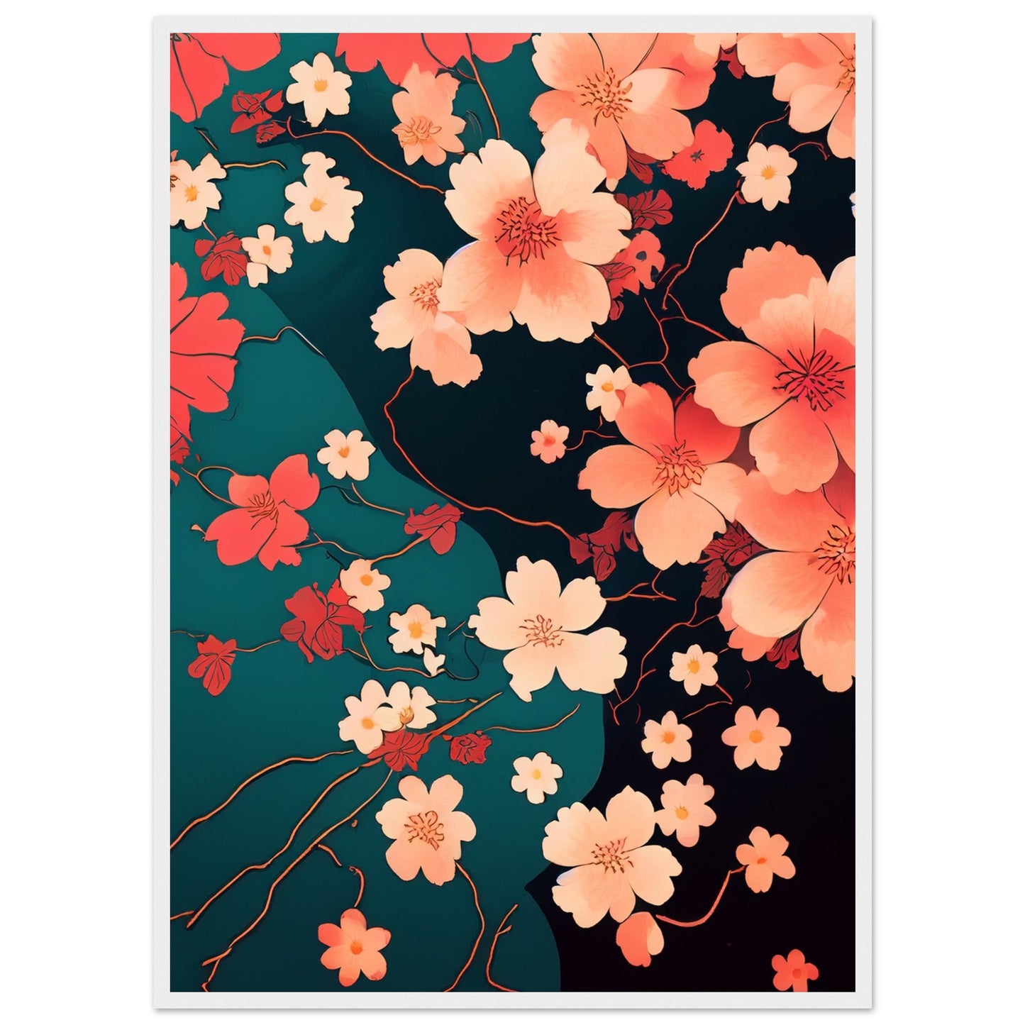 Flowers 'Japanese Garden' - Premium Matte Paper Wooden Framed Poster