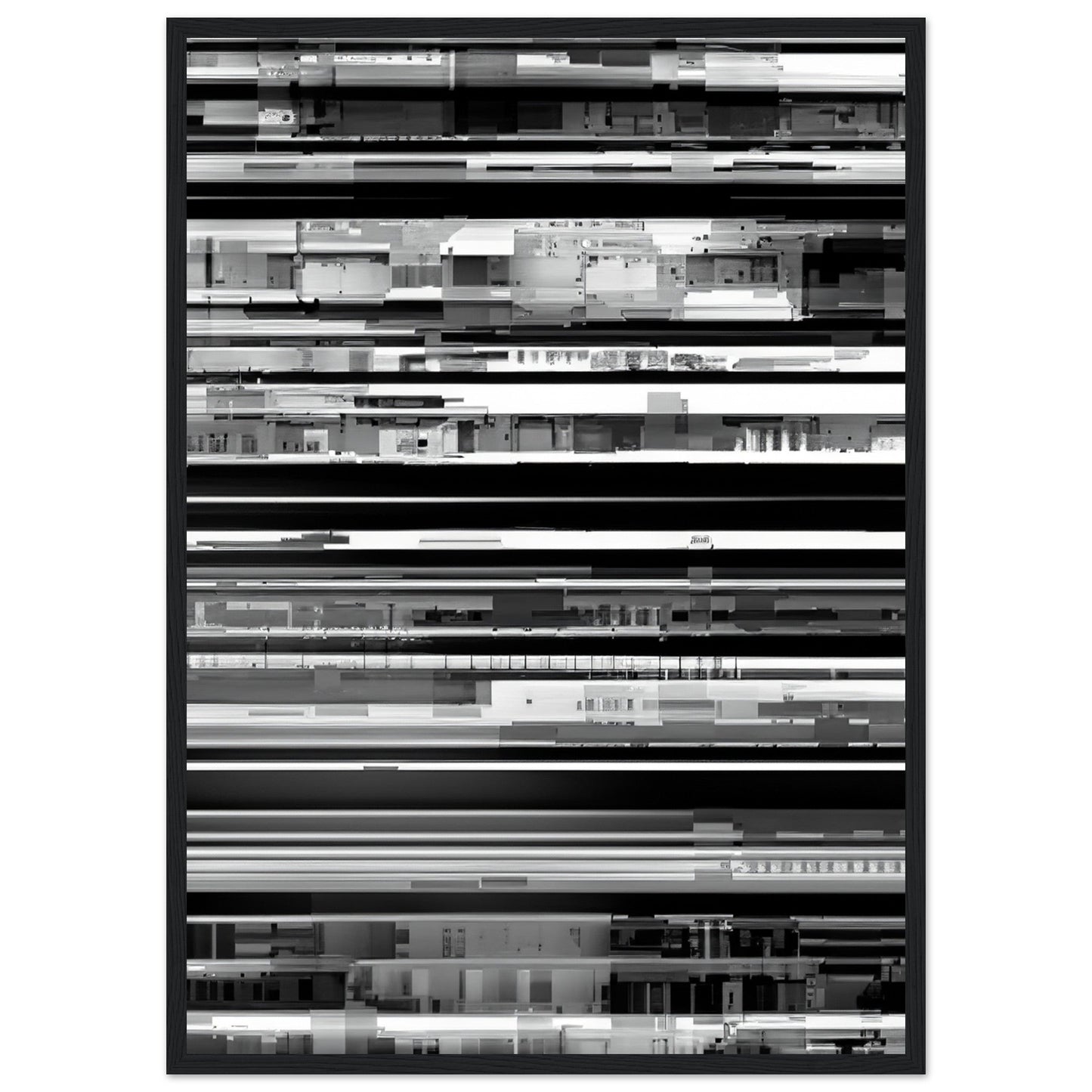 Glitch 'Black & White' - Premium Matte Paper Wooden Framed Poster