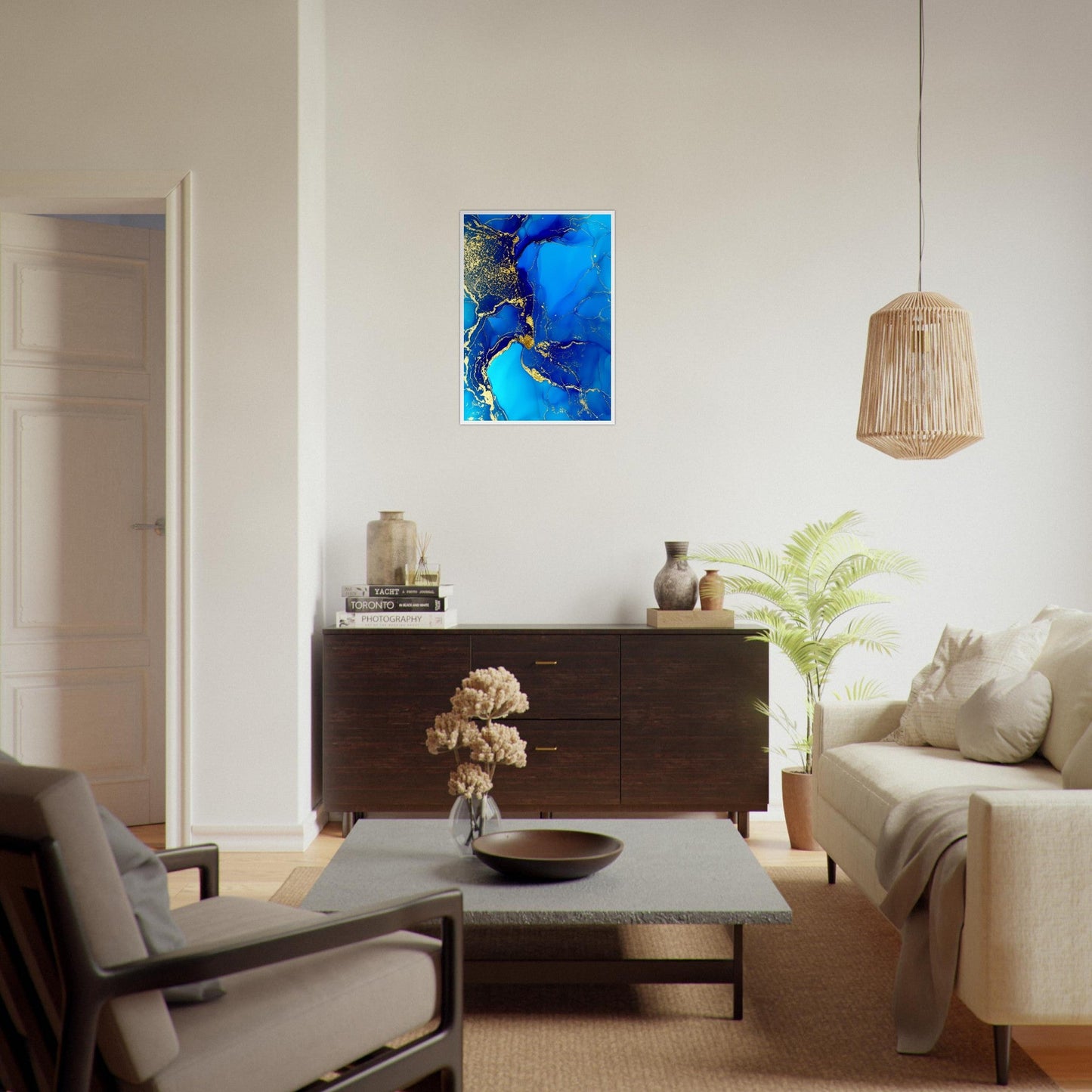 Marble 'Blue & Gold' III - Premium Matte Paper Wooden Framed Poster