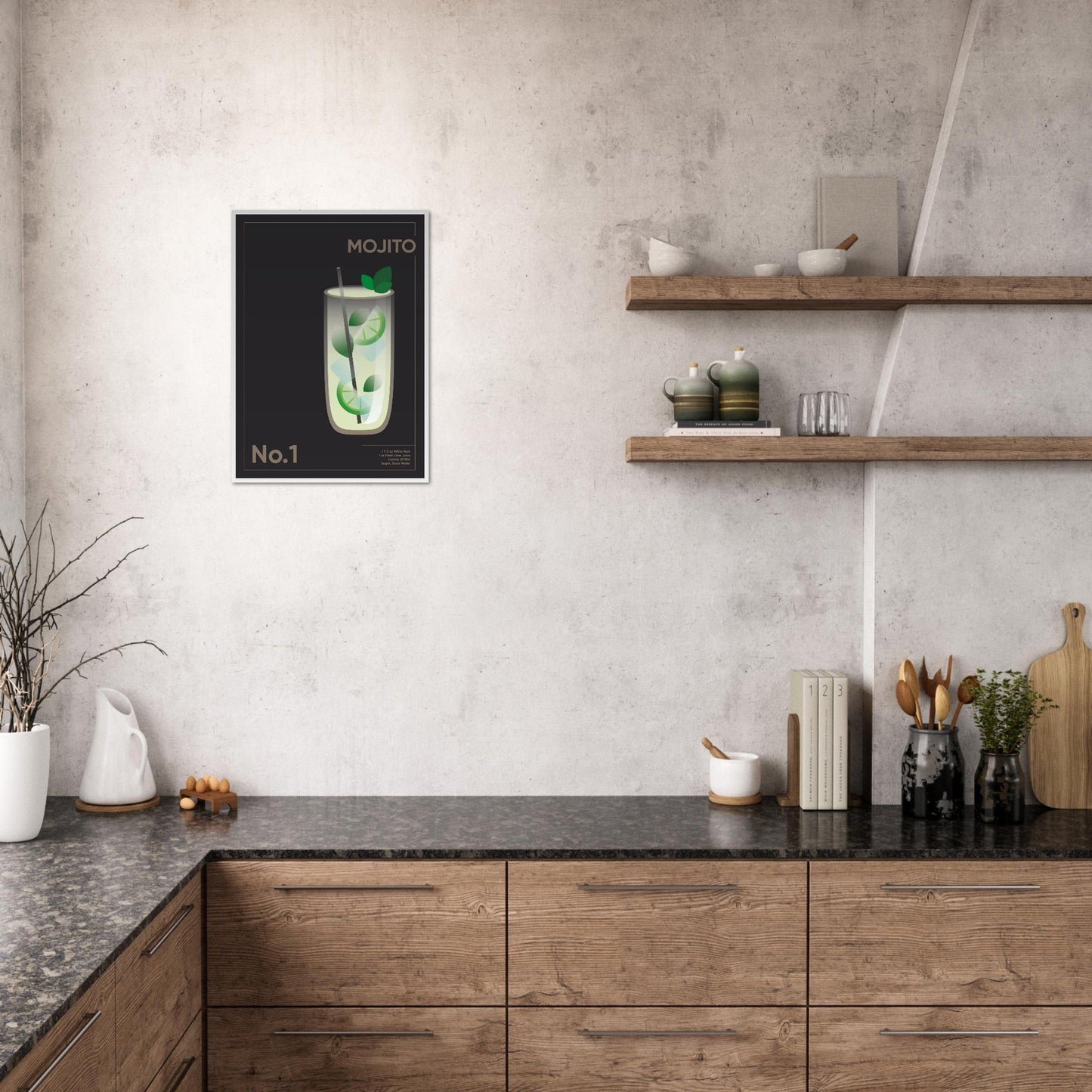 Cocktail 'Mojito' - Premium Matte Paper Wooden Framed Poster