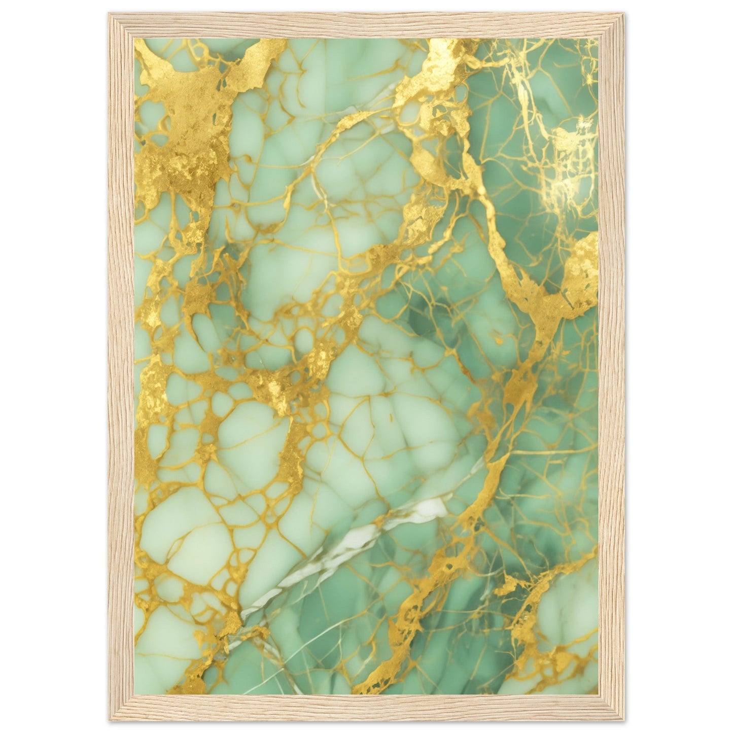 Marble 'Green & Gold' - Premium Matte Paper Wooden Framed Poster